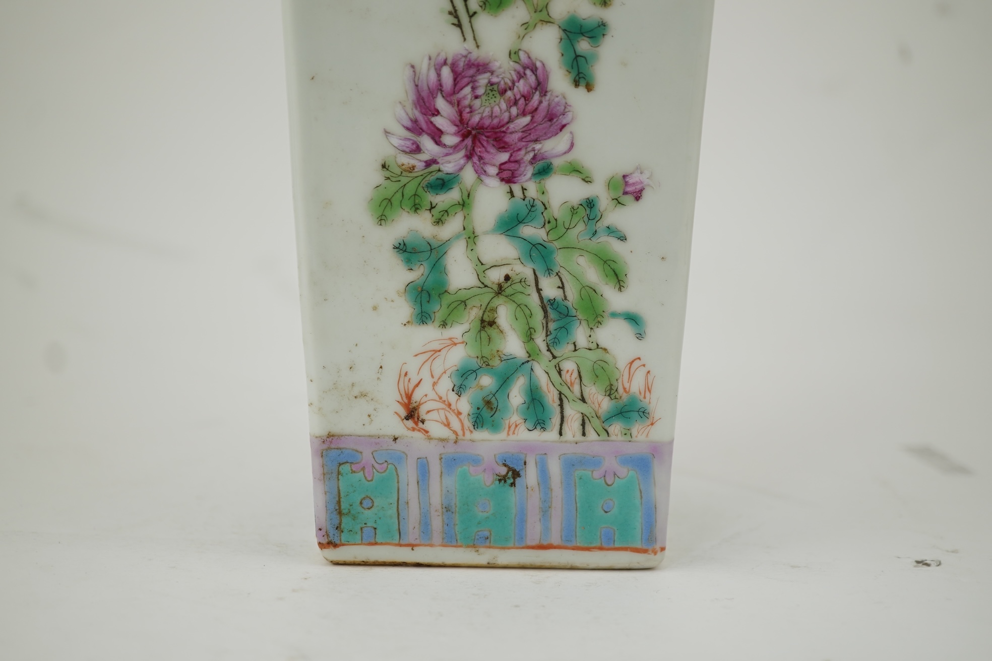 A Chinese famille rose square section vase, second half 19th century